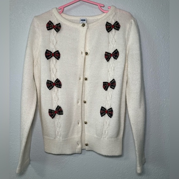Janie and Jack Other - Janie & Jack girls ivory tartan Plaid Bows Knit Cardigan Sweater, 6T